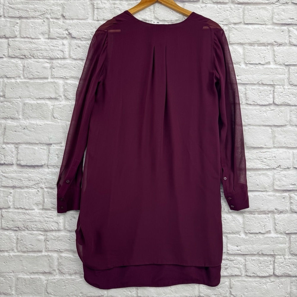Vince Silk Blend Sheer Long Sleeve Burgundy Shift Dress Tunic Size 4 - Picture 7 of 16